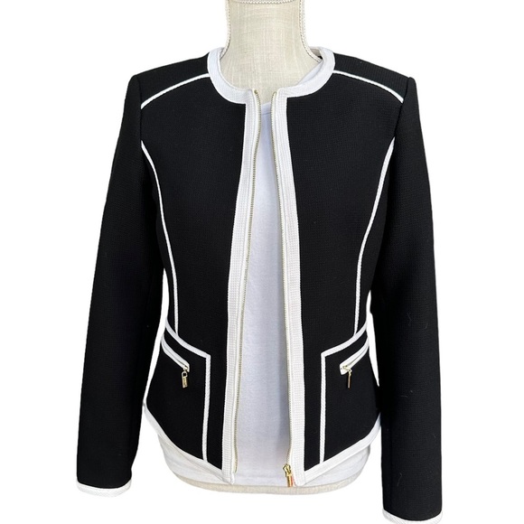 Calvin Klein Women's Front Zip Black & White Color Block Business Jacket‎ Size 4 - Picture 2 of 15